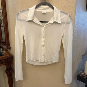 Wilfred Aritzia Women Semi-Sheer White Button-Down Cropped Shirt Size Small